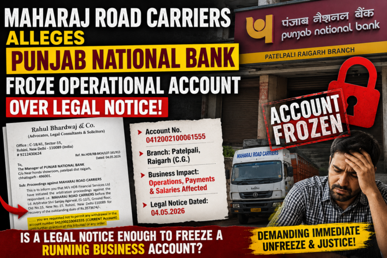 Maharaj Road Carriers Raises Concerns Over Punjab National Bank Account Freeze and Impact on Business Operations