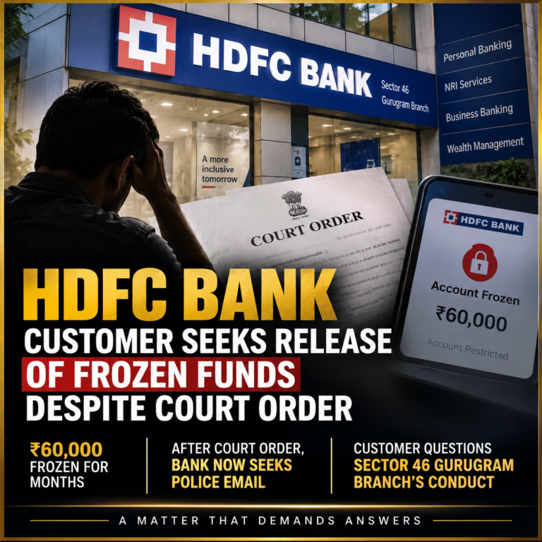 HDFC Bank Customer Questions Continued Freeze Despite Court Order, Raises Serious Questions Over Sector 46 Branch’s Conduct